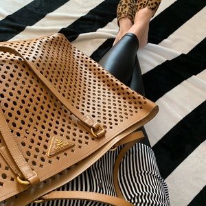 Prada Runway Laser-Cut Large Totes With Mini Pouch